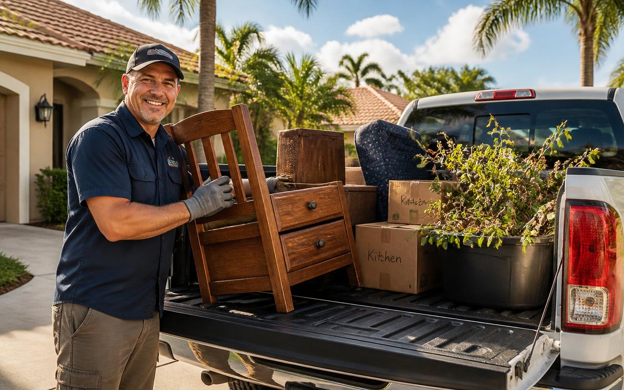 Brian loading old furniture and junk into his pickup truck